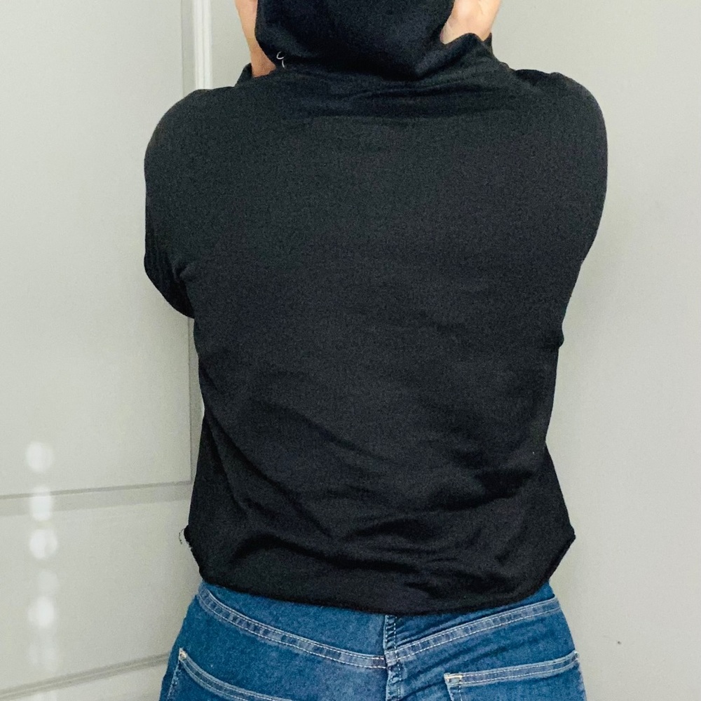 BLACK RUFFLE POCKET HOODIE - Picture 3 of 4